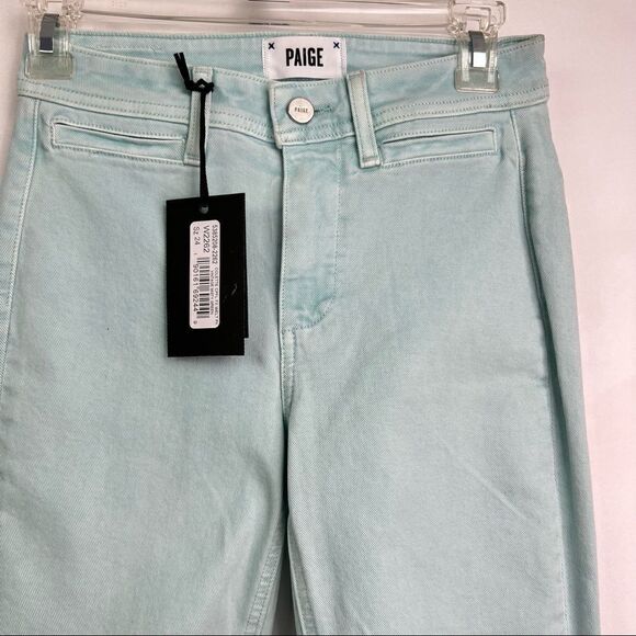 PAIGE Colette Crop Flare High Rise Slim Jeans in seafoam green Brand New size 24 - Picture 8 of 16